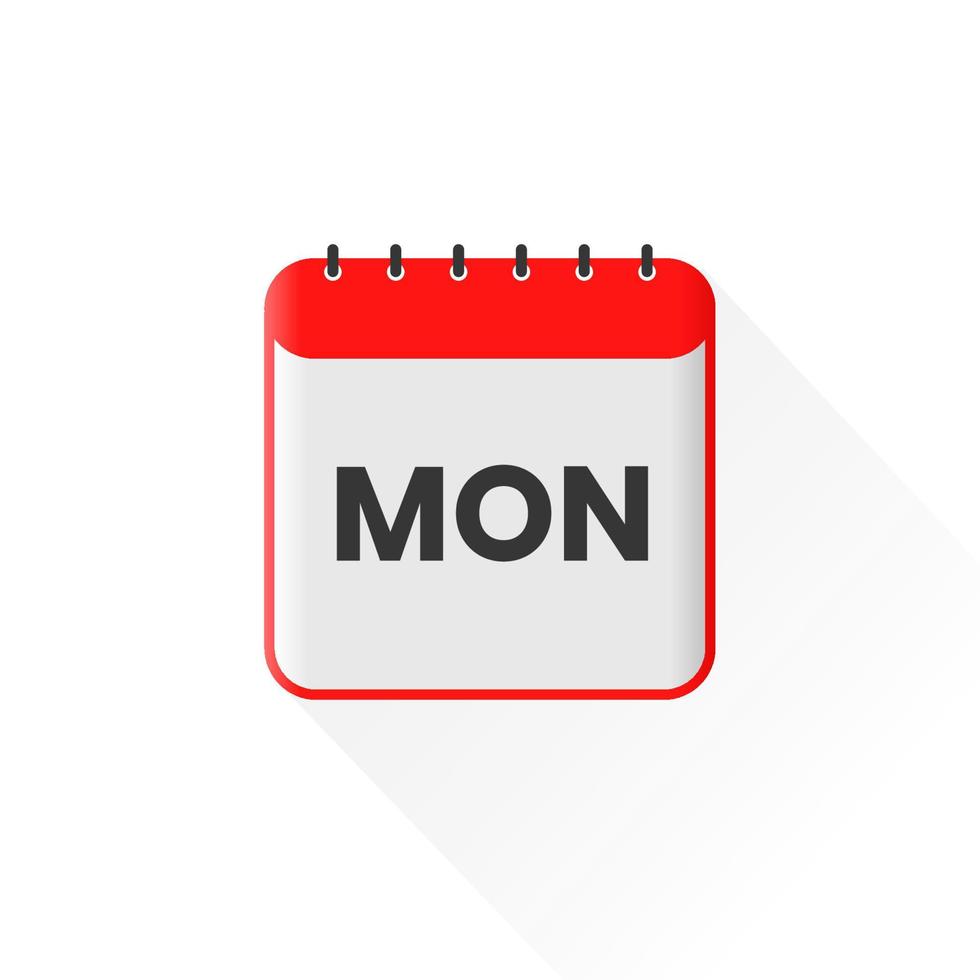 icono del calendario de lunes, día de la semana para el signo de trabajo programado vector