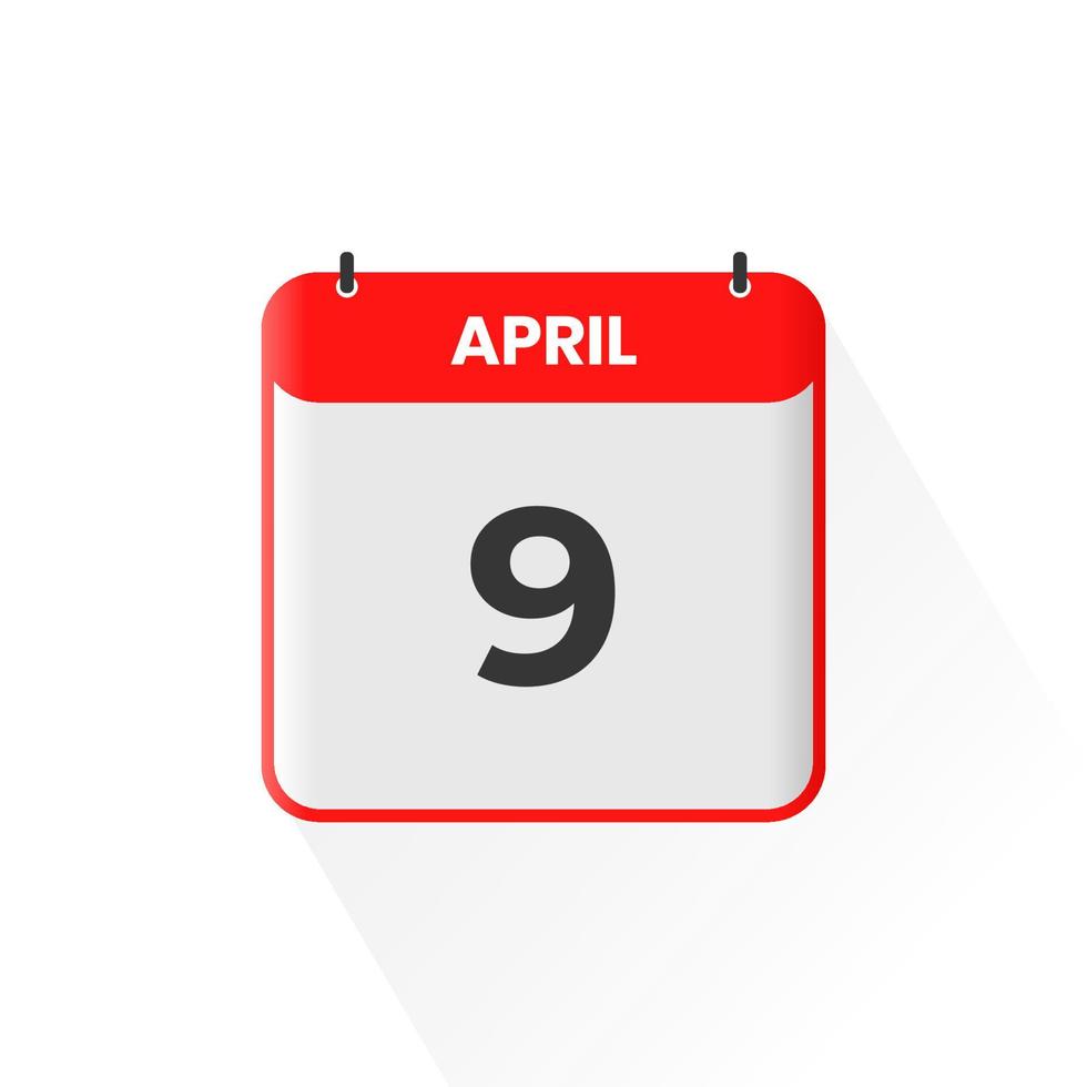 9th April calendar icon. April 9 calendar Date Month icon vector illustrator
