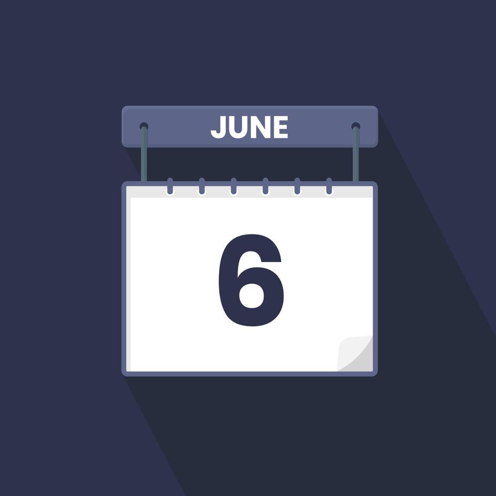 6th June calendar icon. June 6 calendar Date Month icon vector illustrator
