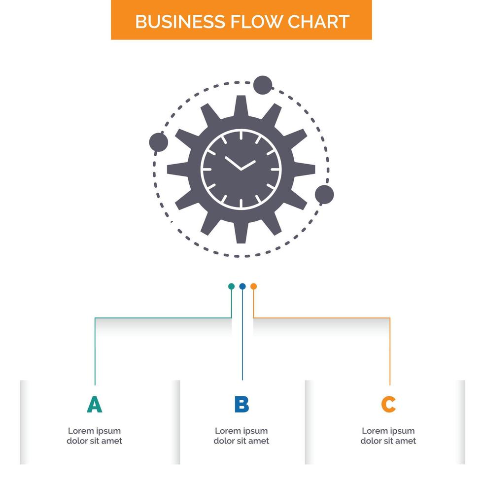 Efficiency. management. processing. productivity. project Business Flow Chart Design with 3 Steps. Glyph Icon For Presentation Background Template Place for text. vector