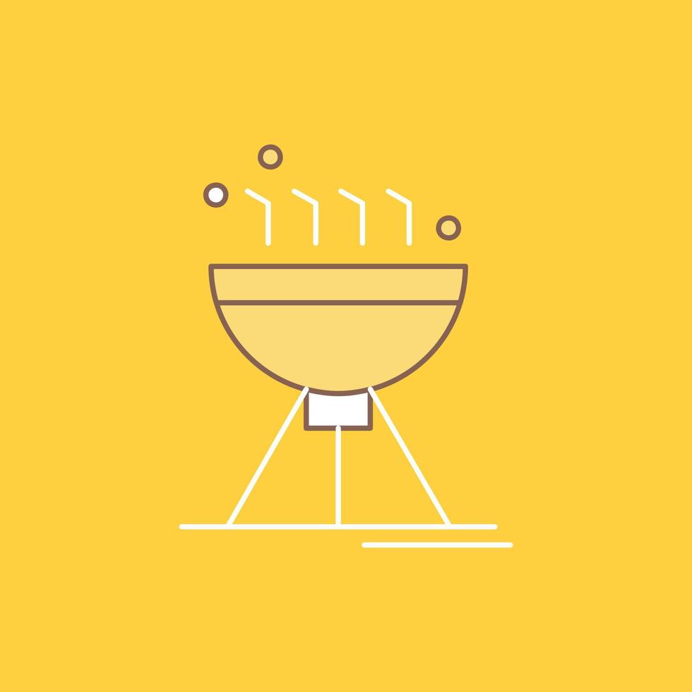 Cooking bbq. camping. food. grill Flat Line Filled Icon. Beautiful Logo button over yellow background for UI and UX. website or mobile application vector