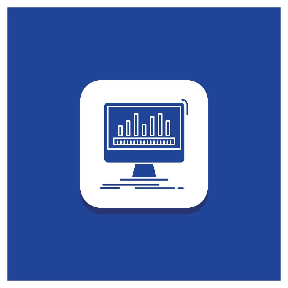 Blue Round Button for analytics. processing. dashboard. data. stats Glyph icon vector