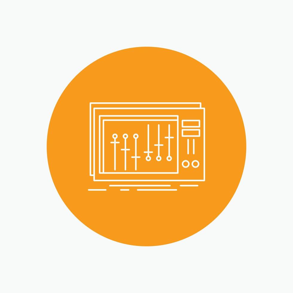 Console. dj. mixer. music. studio White Line Icon in Circle background. vector icon illustration