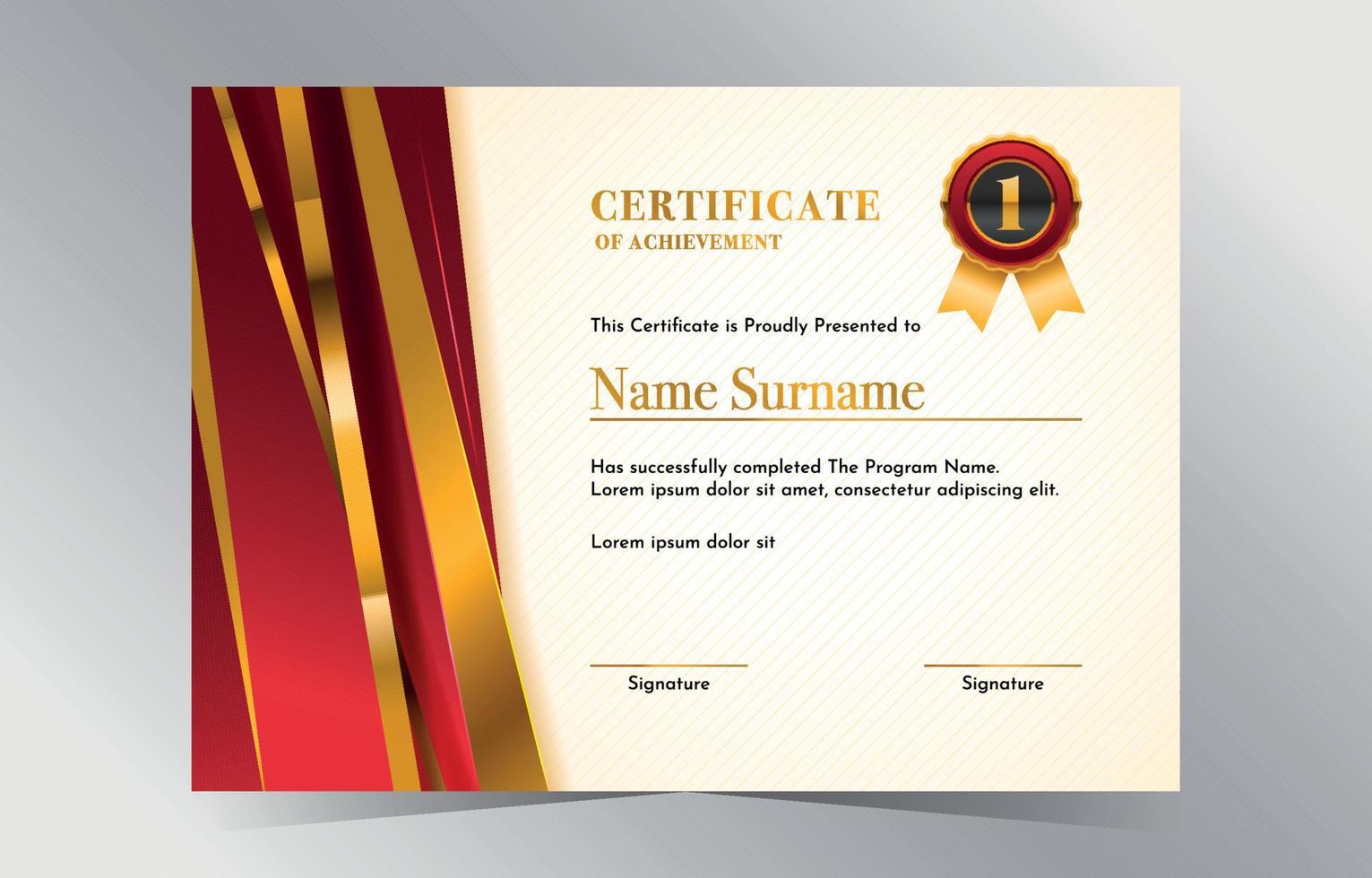 Gradient Luxury Red Gold Certificate Template vector