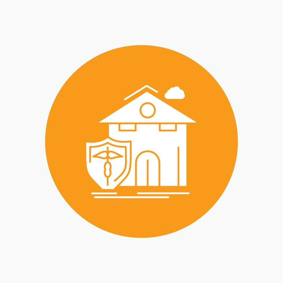 insurance. home. house. casualty. protection White Glyph Icon in Circle. Vector Button illustration