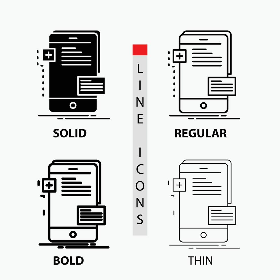 frontend. interface. mobile. phone. developer Icon in Thin. Regular. Bold Line and Glyph Style. Vector illustration
