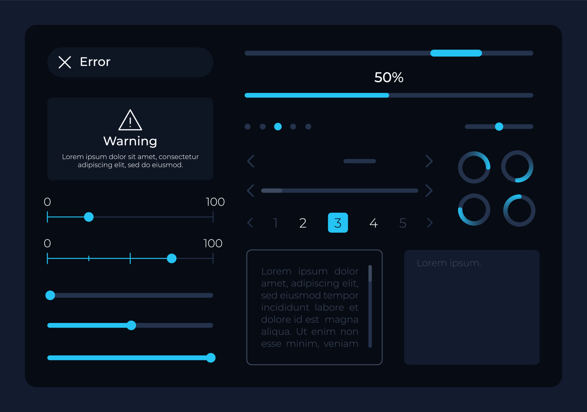 Control UI elements kit. Loading process. Editable isolated vector components. Navigation. 