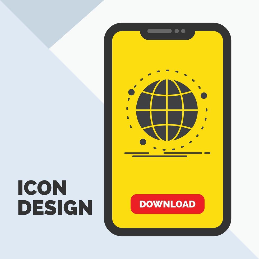 Data. global. internet. network. web Glyph Icon in Mobile for Download Page. Yellow Background vector