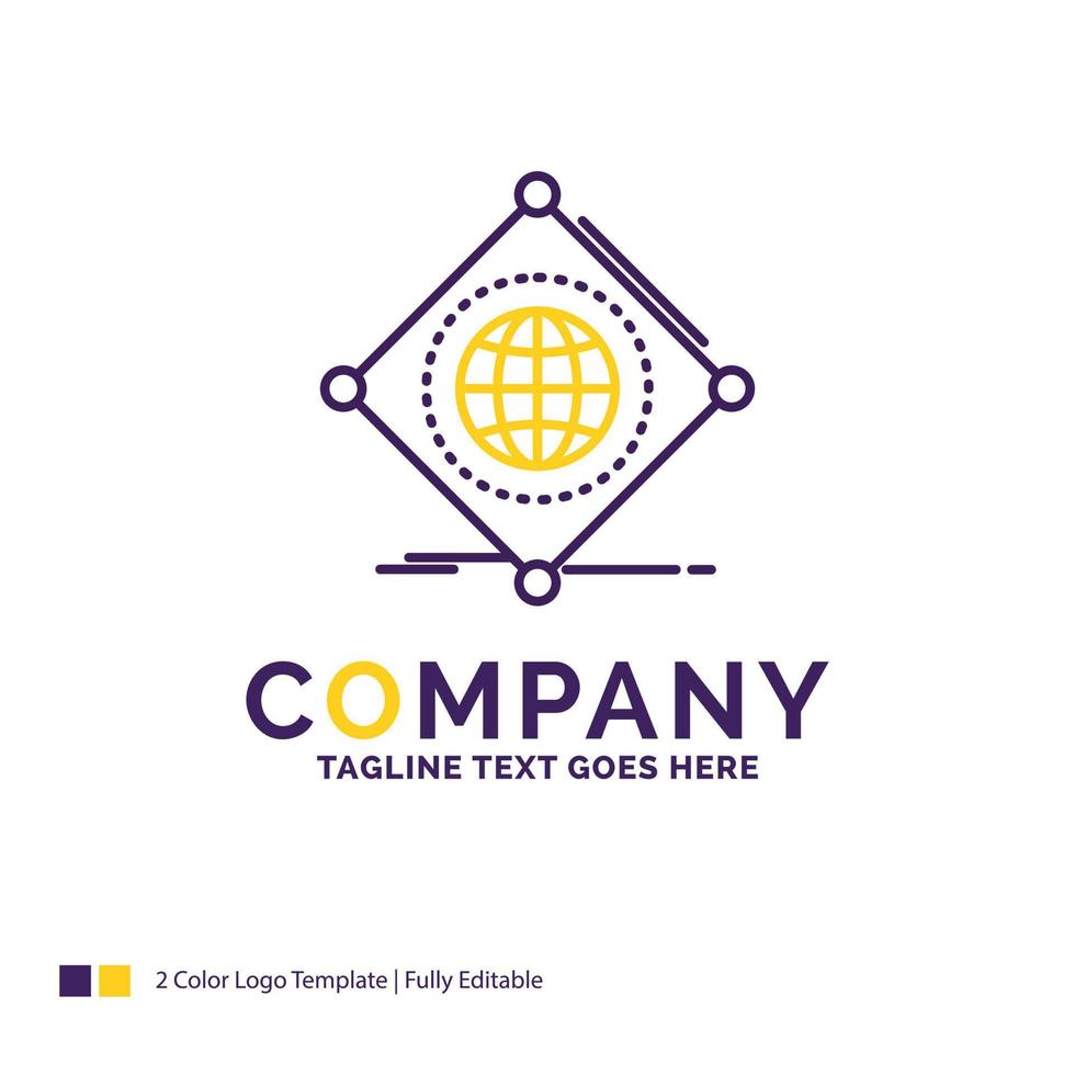 Company Name Logo Design For IOT. internet. things. of. global. Purple and yellow Brand Name Design with place for Tagline. Creative Logo template for Small and Large Business. vector