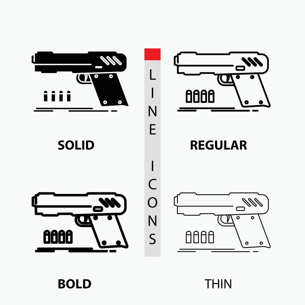 gun. handgun. pistol. shooter. weapon Icon in Thin. Regular. Bold Line and Glyph Style. Vector illustration