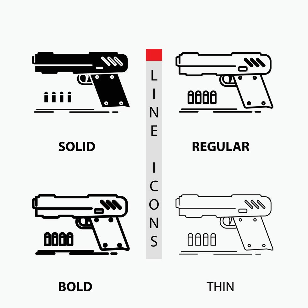 pistola. pistola. pistola. tirador. icono de arma en fino. regular. línea en negrita y estilo de glifo. ilustración vectorial vector