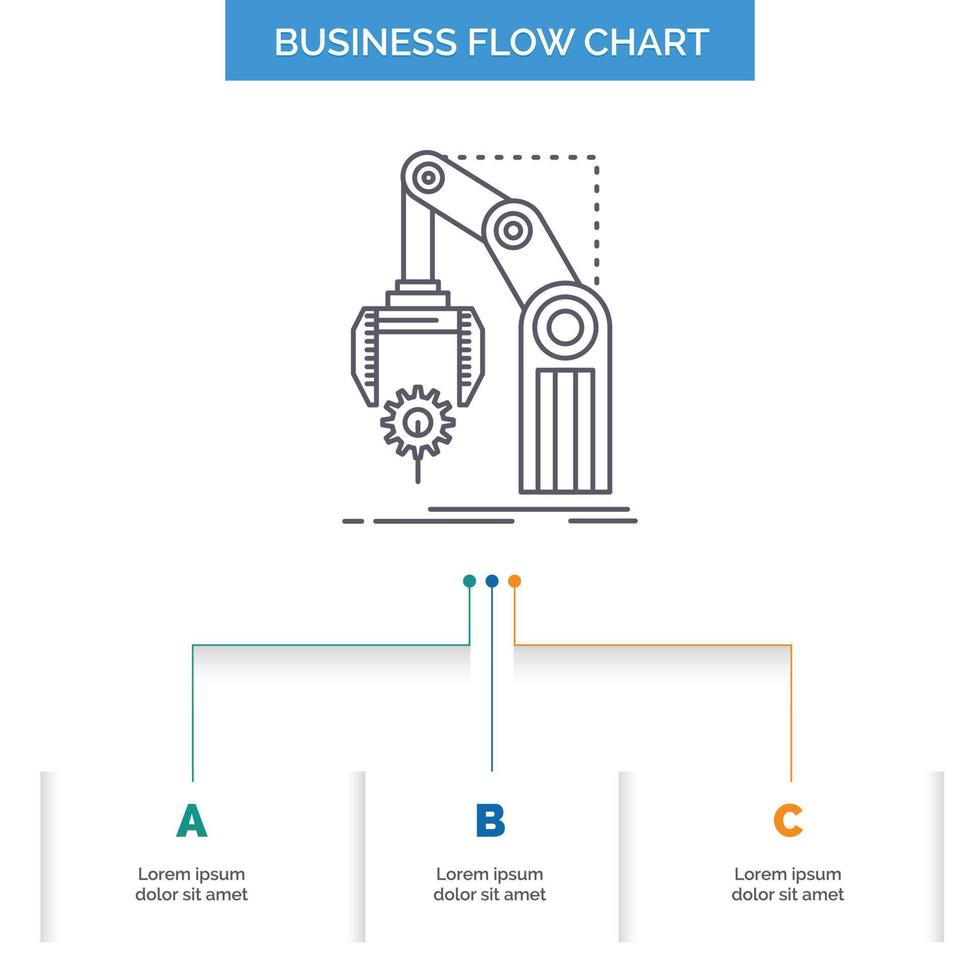 Automation. factory. hand. mechanism. package Business Flow Chart Design with 3 Steps. Line Icon For Presentation Background Template Place for text vector