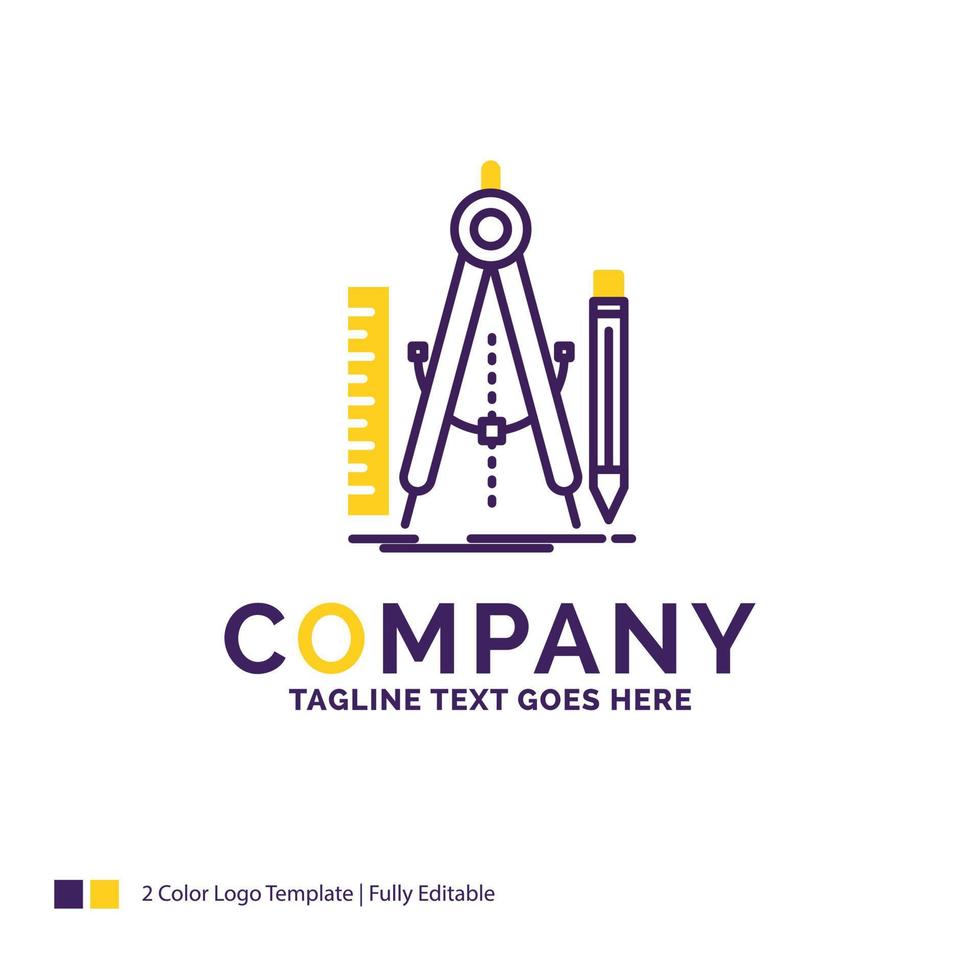 diseño del logotipo del nombre de la empresa para la construcción. diseño. geometría. Matemáticas. herramienta. diseño de marca púrpura y amarillo con lugar para eslogan. plantilla de logotipo creativo para pequeñas y grandes empresas. vector