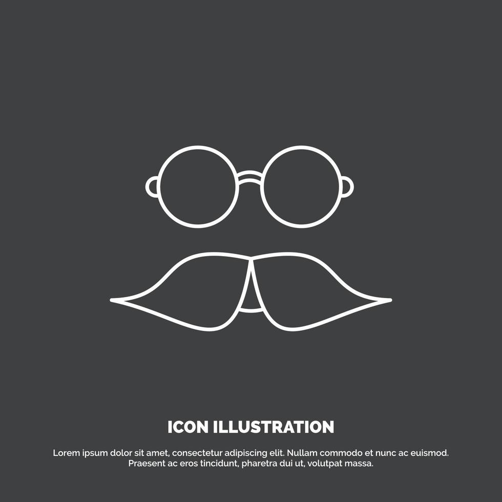 bigote. inconformista. movimiento lentes. icono de los hombres. símbolo de vector de línea para ui y ux. sitio web o aplicación móvil