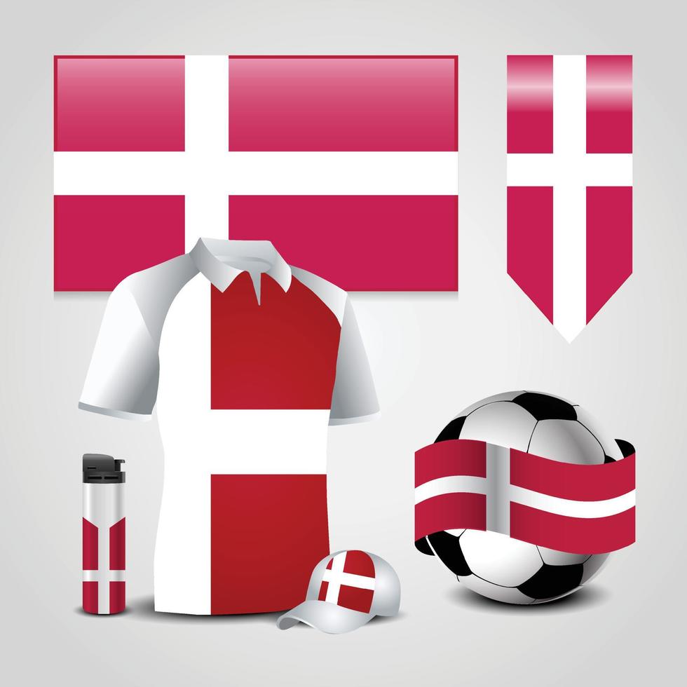 Denmark Country Flag place on T-Shirt. Lighter. Soccer Ball. Football and Sports Hat vector