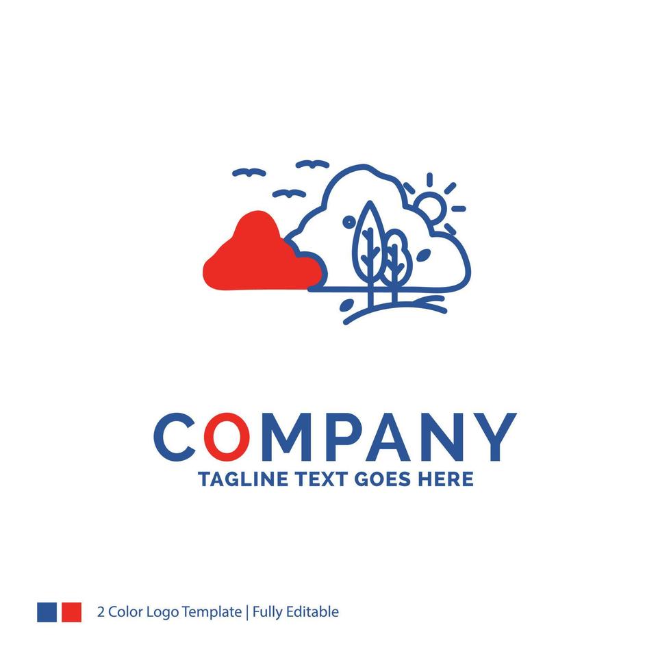 Company Name Logo Design For mountain. landscape. hill. nature. tree. Blue and red Brand Name Design with place for Tagline. Abstract Creative Logo template for Small and Large Business. vector