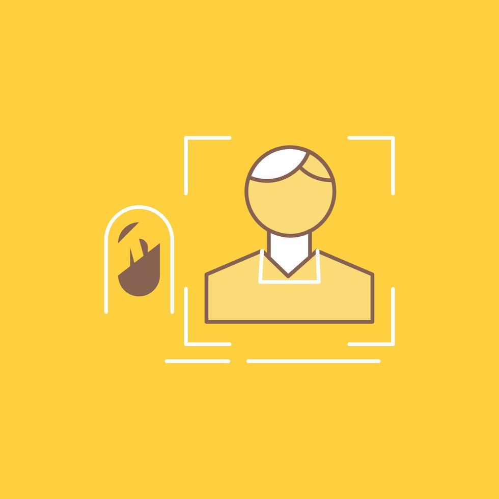 finger. fingerprint. recognition. scan. scanning Flat Line Filled Icon. Beautiful Logo button over yellow background for UI and UX. website or mobile application vector