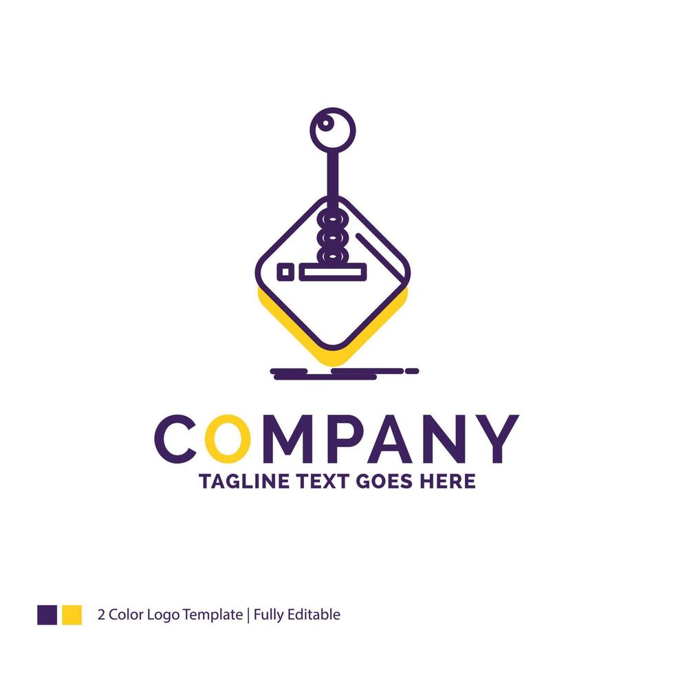 Company Name Logo Design For arcade. game. gaming. joystick. stick. Purple and yellow Brand Name Design with place for Tagline. Creative Logo template for Small and Large Business. vector