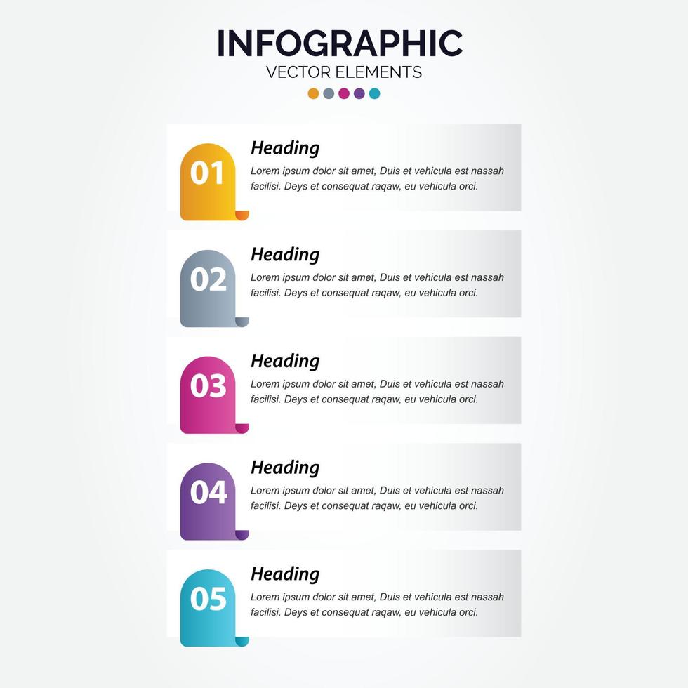 plantilla de diseño de etiqueta infográfica vertical vectorial con iconos y 5 opciones o pasos. se puede utilizar para el diagrama de proceso. presentaciones diseño de flujo de trabajo. bandera. diagrama de flujo gráfico de información vector