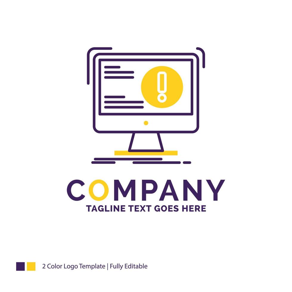 Company Name Logo Design For Alert. antivirus. attack. computer. virus. Purple and yellow Brand Name Design with place for Tagline. Creative Logo template for Small and Large Business. vector