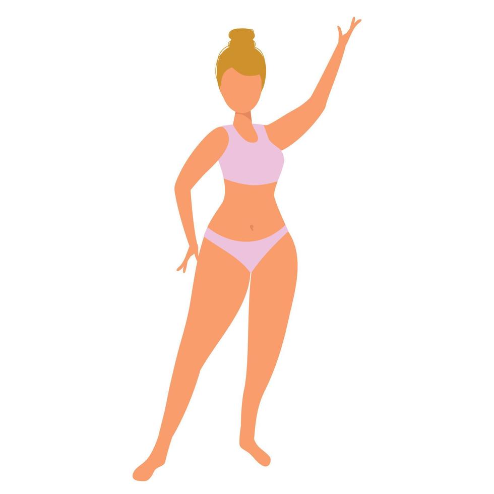 Girl in bikini in dancing. European woman in open swimsuit. Vector illustration.