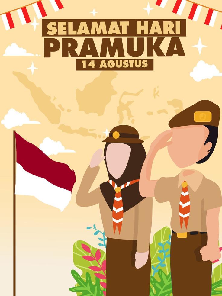 ilustración del día 14 de agosto de los exploradores indonesios vector