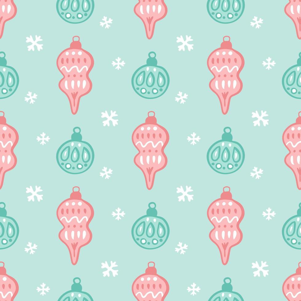 Christmas tree toy, decoration with snowflake, vector seamless pattern on green background