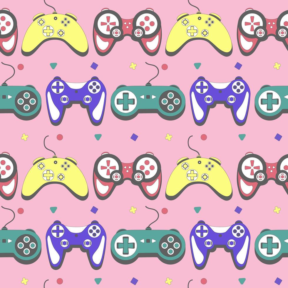 Seamless pattern gamepad in retro style. Game controller for computer playing vector illustration.
