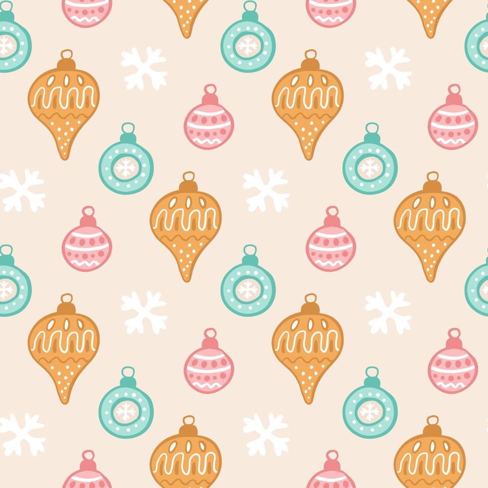 Christmas tree toy, decoration with snowflake, vector seamless pattern