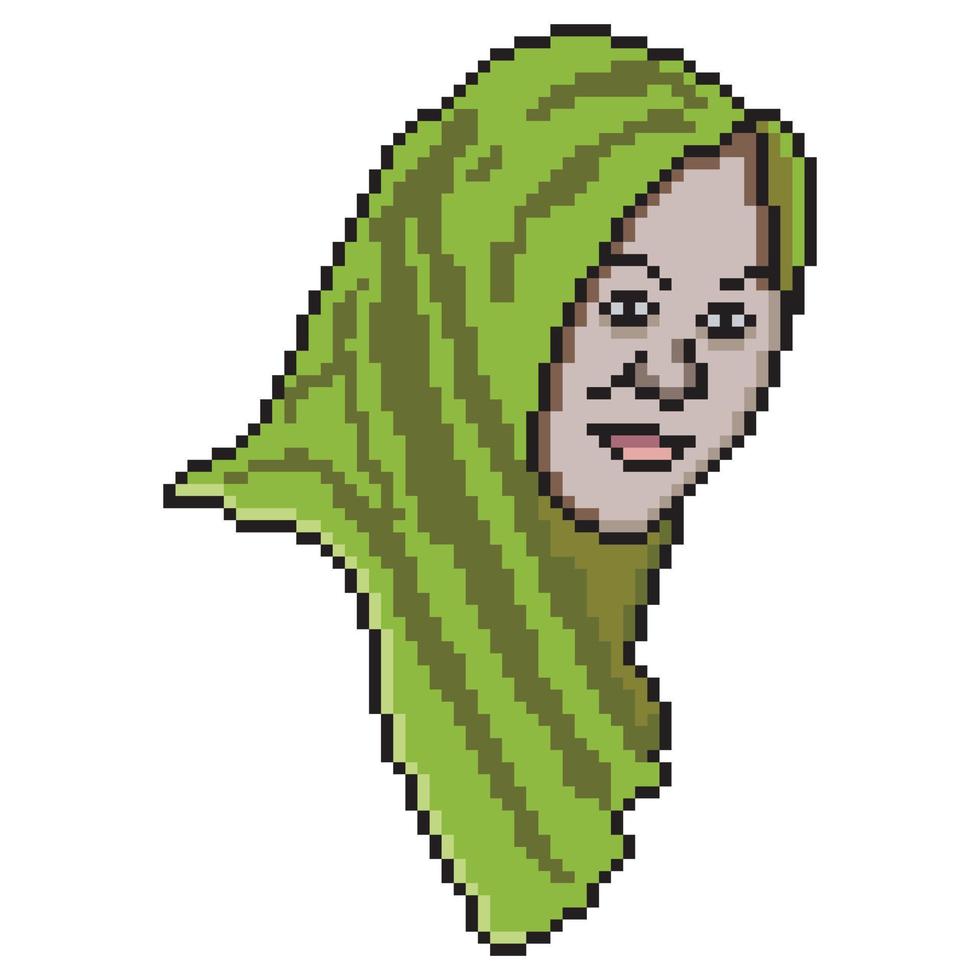 Beautiful muslim  woman in hijab with pixel art. vector