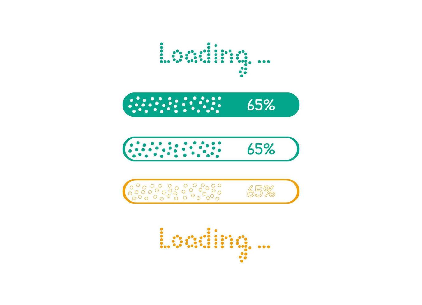 Progress loading bar with dots, set of doodle icons. Hand-drawn sketch vector