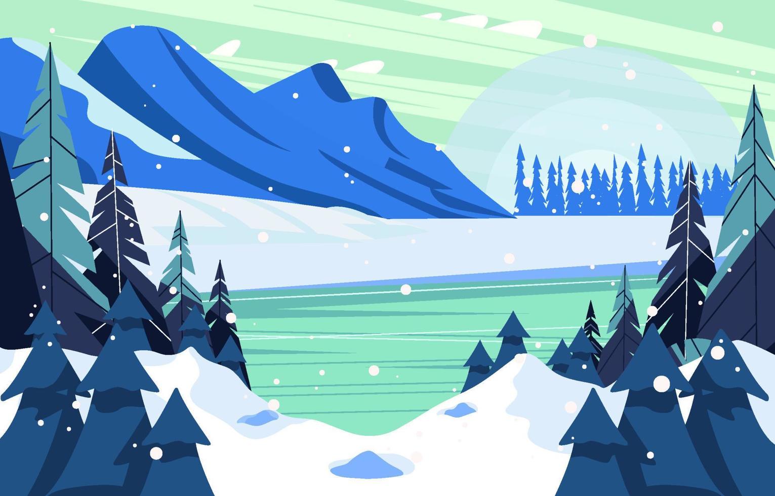 paisaje de bosque de invierno con fondo de río vector