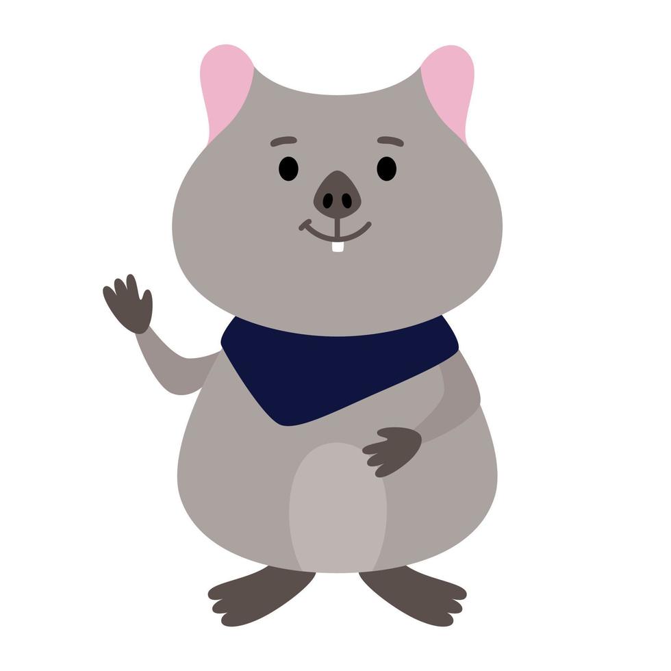 Australia smallest cute marsupial, the quokka. Vector illustration of cartoon animal, character