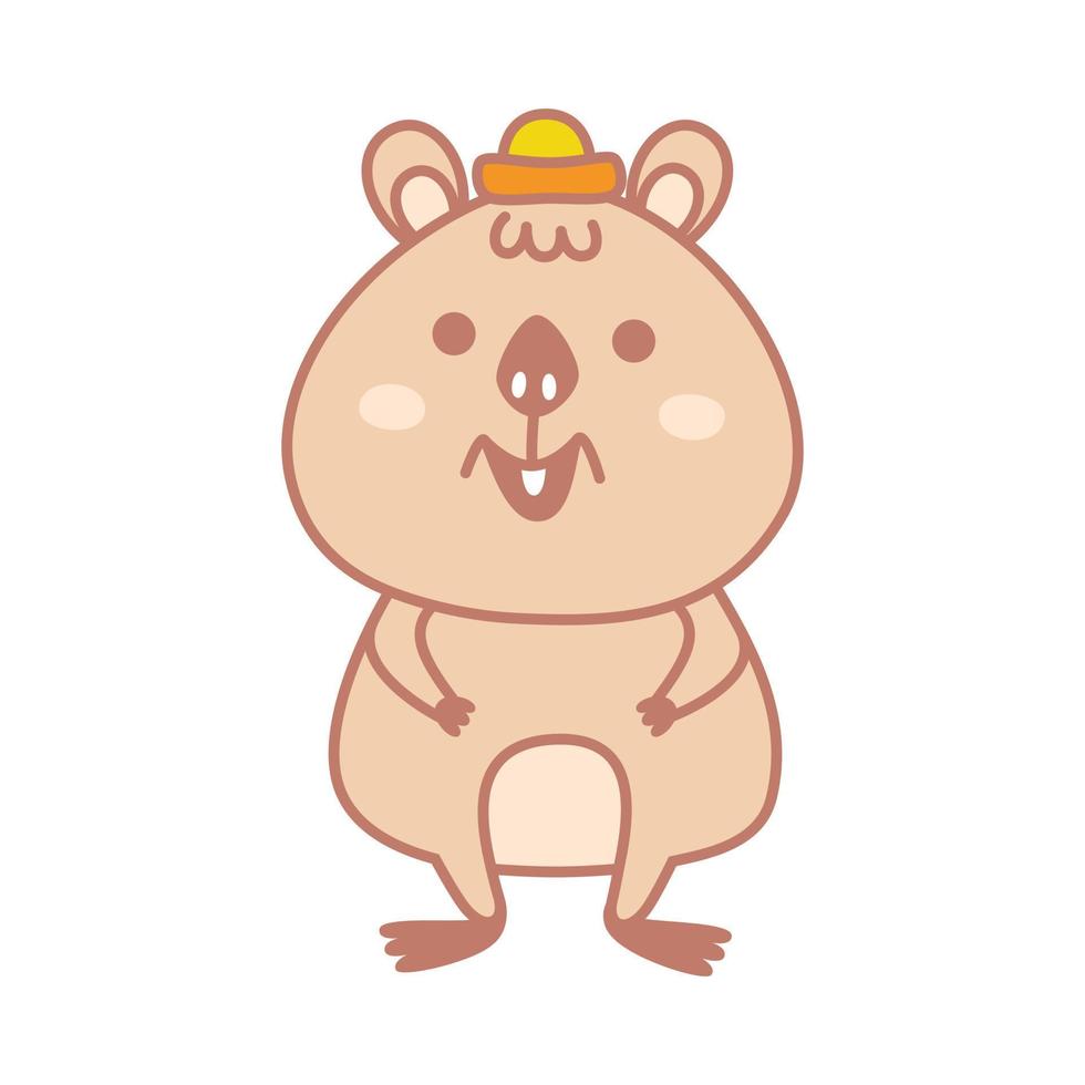 ilustración de quokka animal de dibujos animados lindo. quokka australiano sonriente con fines educativos y obras de teatro vector