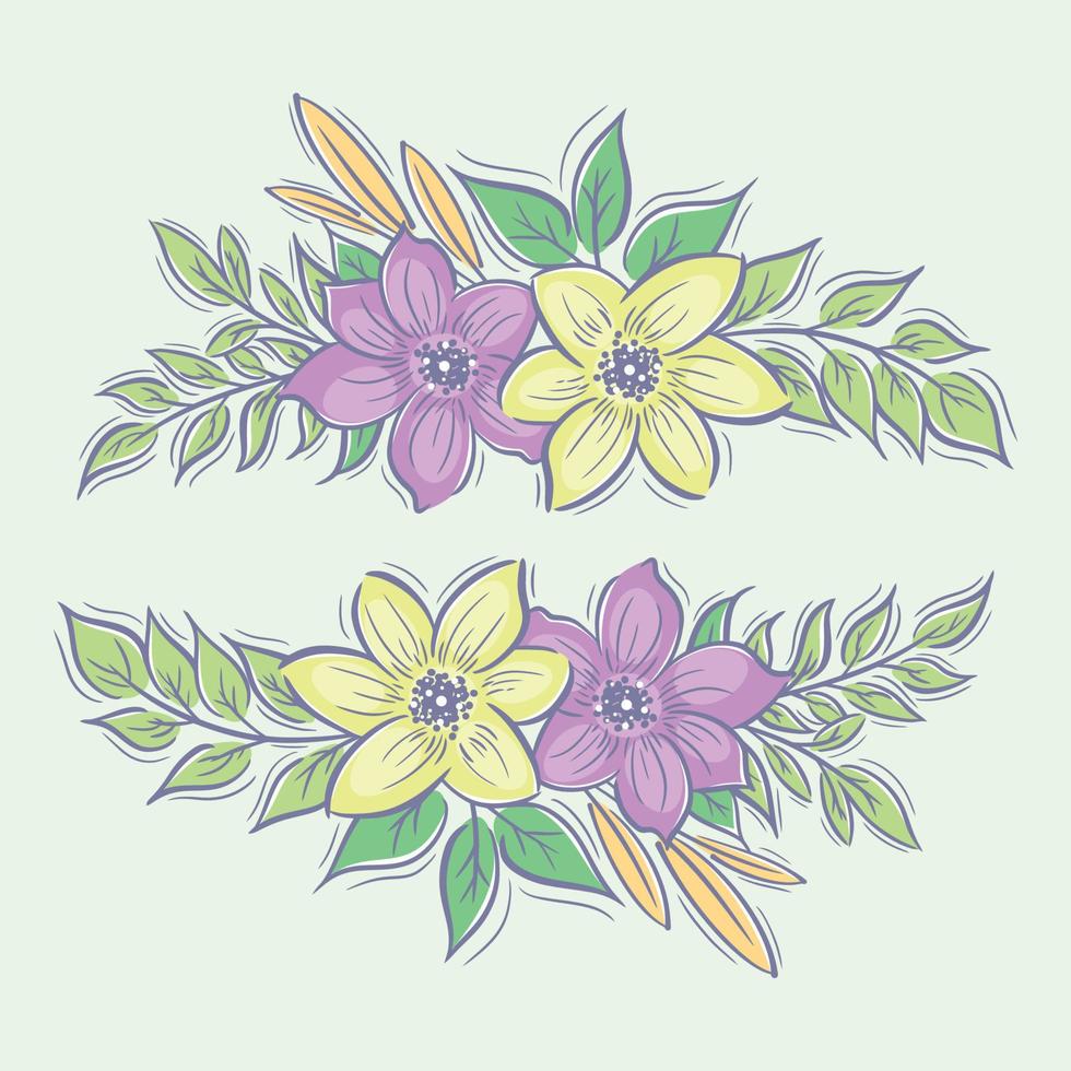 Hand drawn two flower bouquet collection full color vector