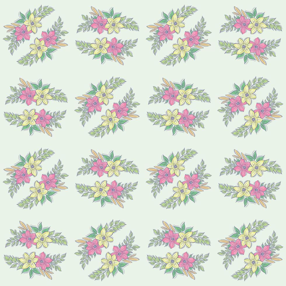 Hand drawn two flower bouquet collection seamless pattern vector