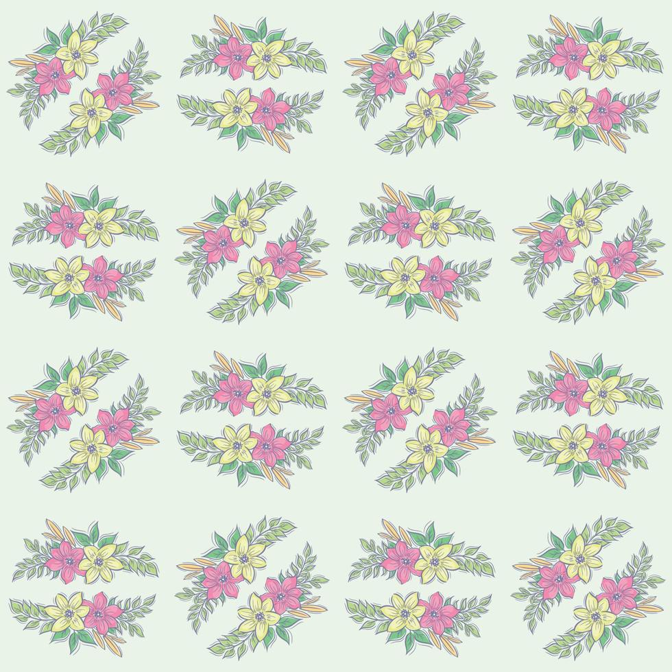 Hand drawn two flower bouquet collection seamless pattern vector