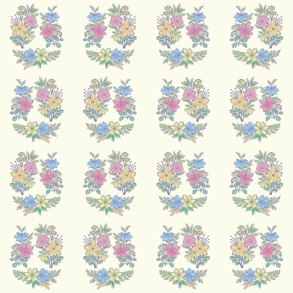 Hand drawn three flower bouquet collection seamless pattern vector