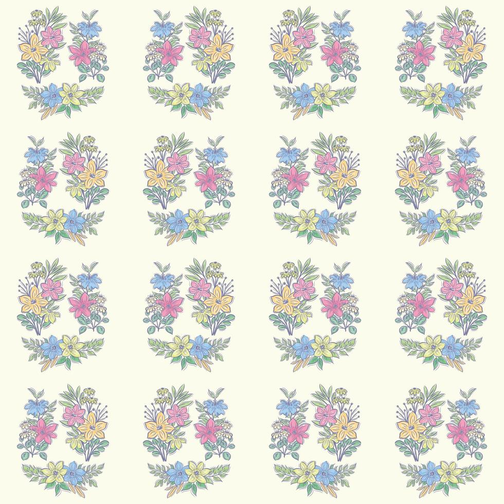 Hand drawn three flower bouquet collection seamless pattern vector