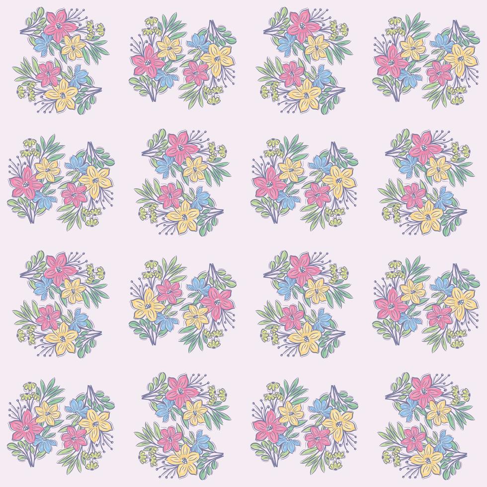 Hand drawn two flower bouquet seamless pattern vector