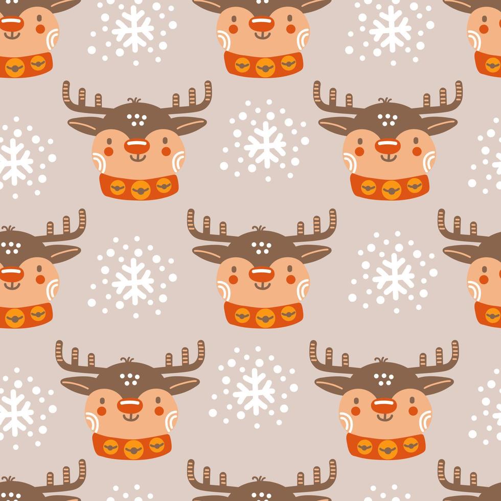 Seamless pattern christmas deer heads background vector illustration gray