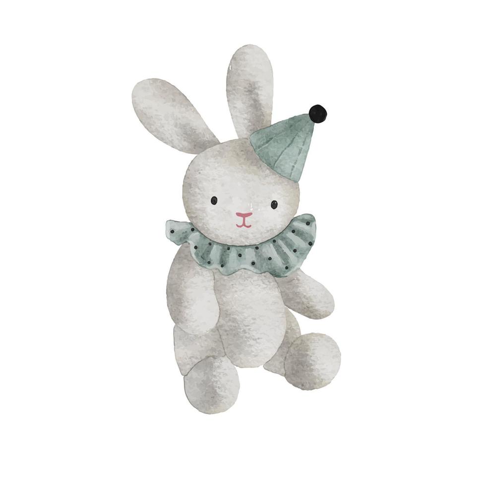 Watercolor vector plush toy bunny isolated on white background.