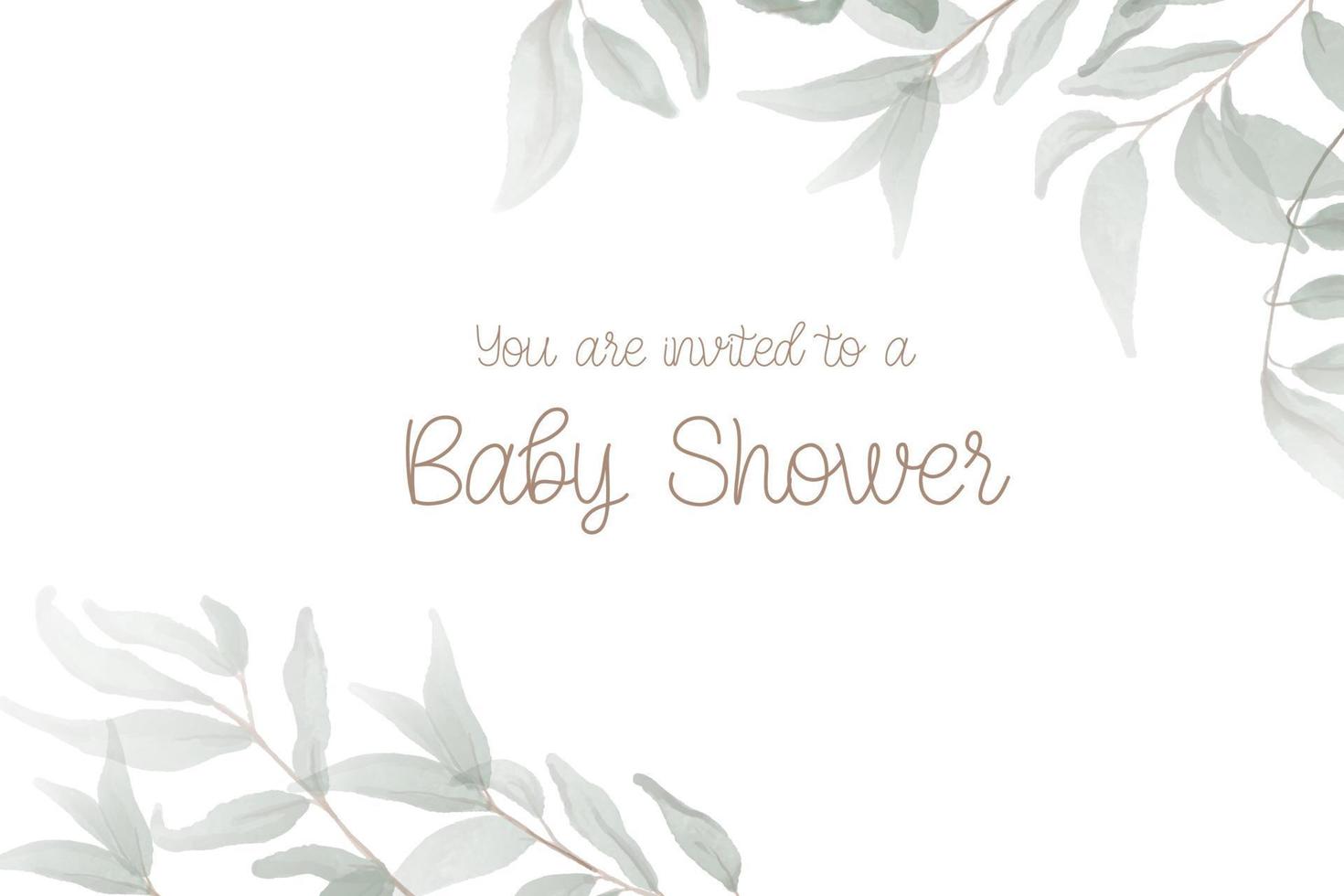 tarjeta de ducha de bebé acuarela con marco de flores verdes. aislado sobre fondo blanco. imágenes prediseñadas dibujadas a mano. perfecto para tarjeta, postal, etiqueta, invitación, impresión, envoltura. vector