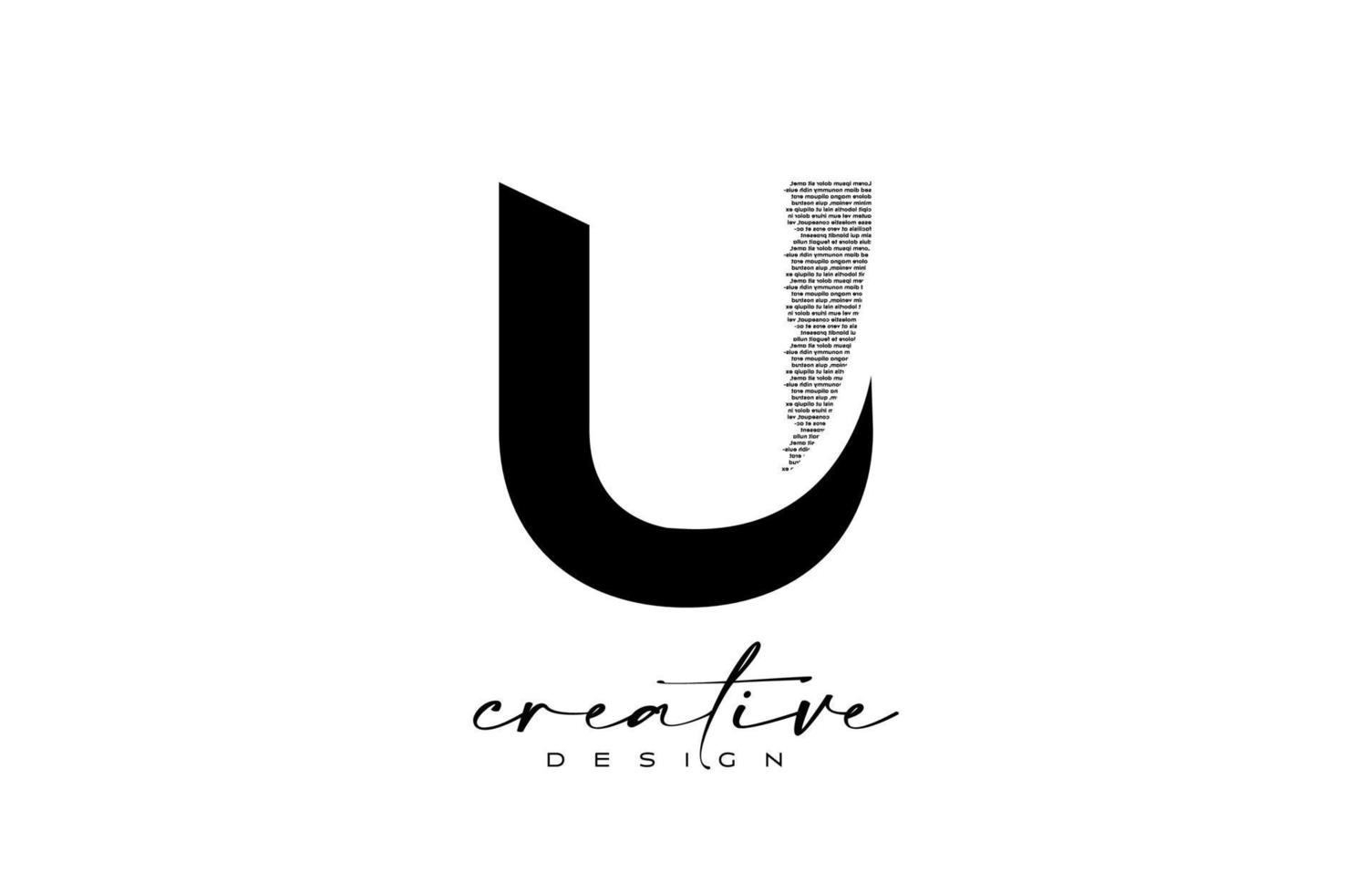 U Letter Logo Design with Creative letter U made of Black text font Texture Vector