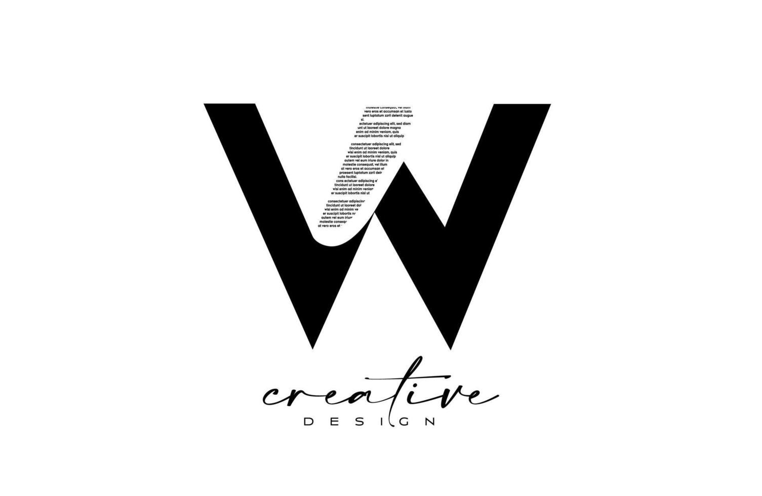 W Letter Logo Design with Creative letter W made of Black text font Texture Vector