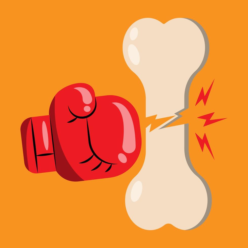 vector illustration of a broken bone after being hit by a fist