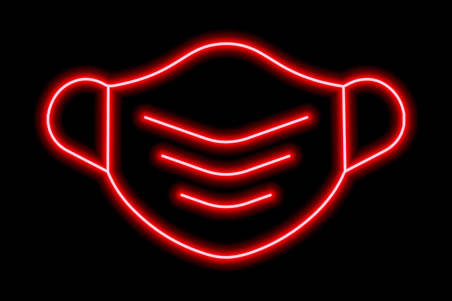 The silhouette of a medical mask on a black background. Red line in neon style vector