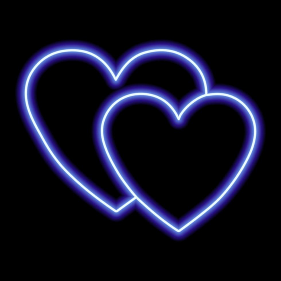 dos corazones de neón azul sobre un fondo negro. día de san valentín, amor, pareja, relación, familia vector