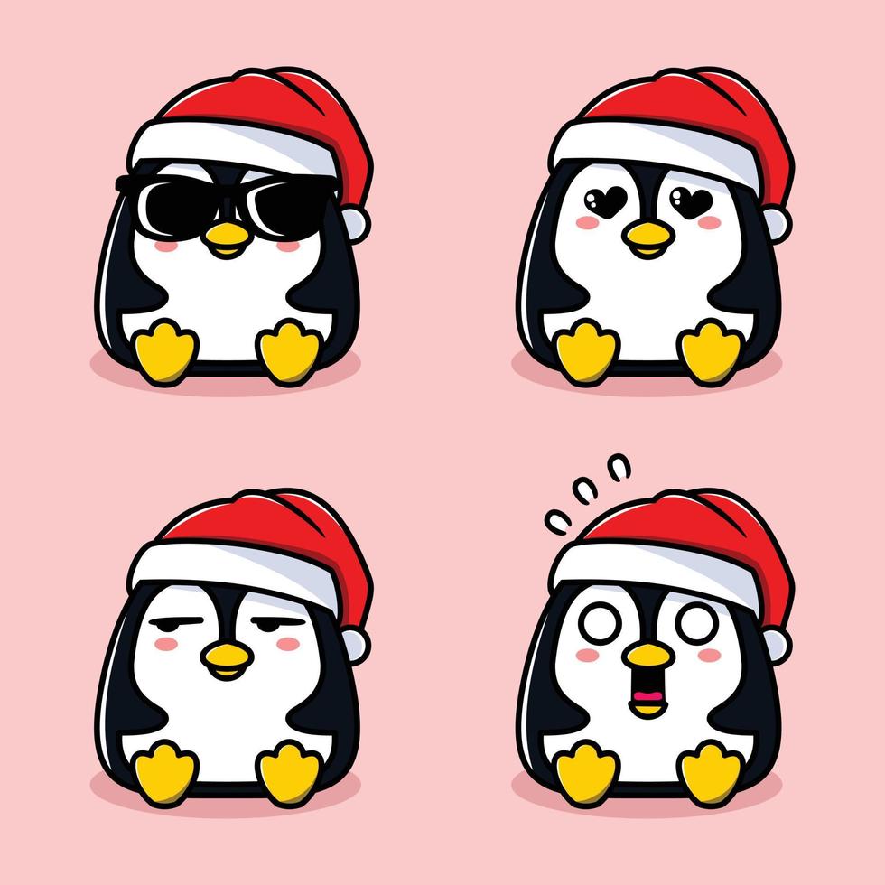 ilustración vectorial de lindo pingüino emoji con sombrero de santa vector