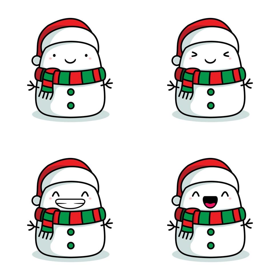 vector illustration of cute snowman emoji wearing santa hat